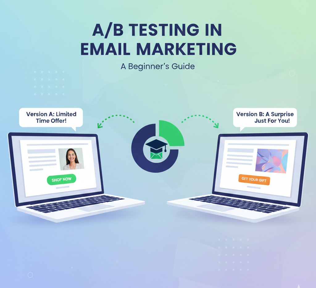 A/B split test comparison showing two different email CTA button colours, we show you how in our A/B Email Marketing Guide