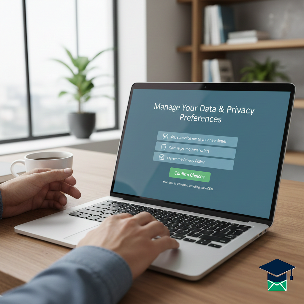 Understand the GDPR rules for Email Marketing. A laptop showing opt-in consent options