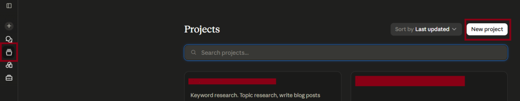 Using a Claude project to write your marketing email campaigns, Start by creating a new project in Claude. Select projects from the left hand menu and then click on the 'new project' button in the top right hand corner